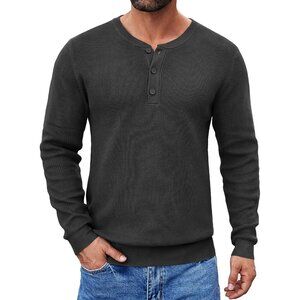 Men's Crewneck Lightweight Sweaters Quarter Button Sweatshirts Long Sleeve Slim